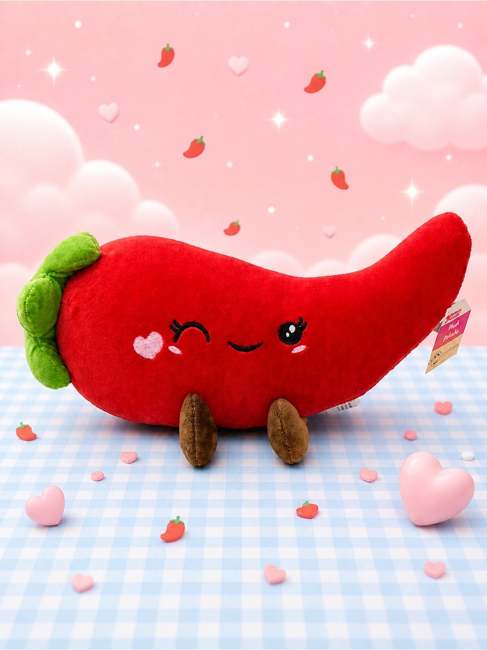 🧸 2/$58 WAY TO CELEBRATE NWT Kawaii Spicy Pepper Plush 15" Cute Red Food Pillow